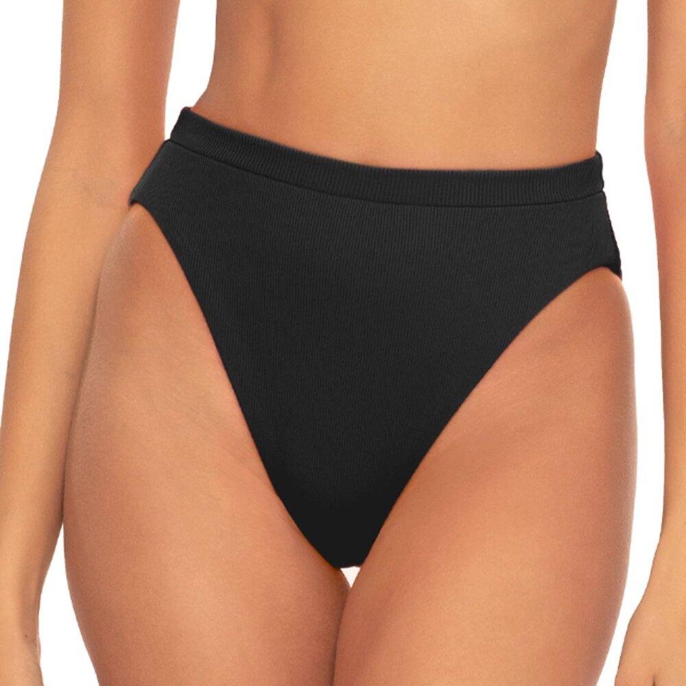 BECCA Ribbed Banded High Waist Bikini Bottom Black M